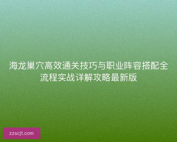 海龙巢穴高效通关技巧与职业阵容搭配全流程实战详解攻略最新版